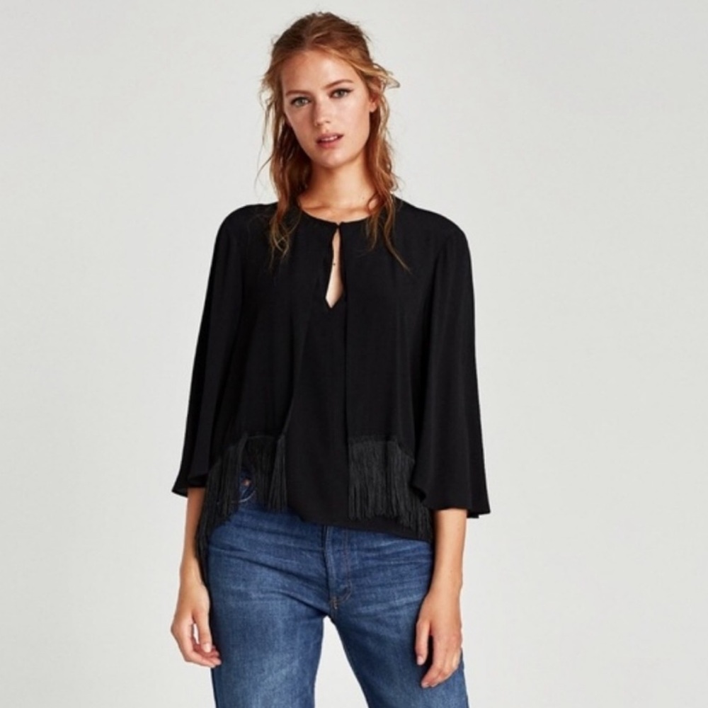 Zara Black Fringe top